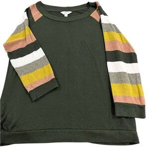 Market & Spruce Long Sleeve Shirt - Green with Striped Sleeves